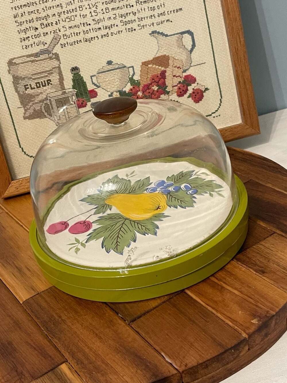 Vintage Goodwood Fruit Motif Wooden Cheese Board with Dome Lid